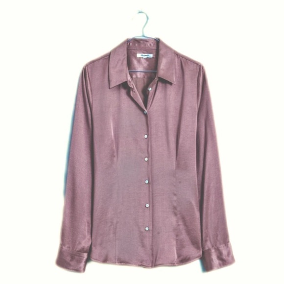 Madewell Darted Button-Up Shirt in Satin Woodrose pink size 00 NWT NN947 - Picture 6 of 14